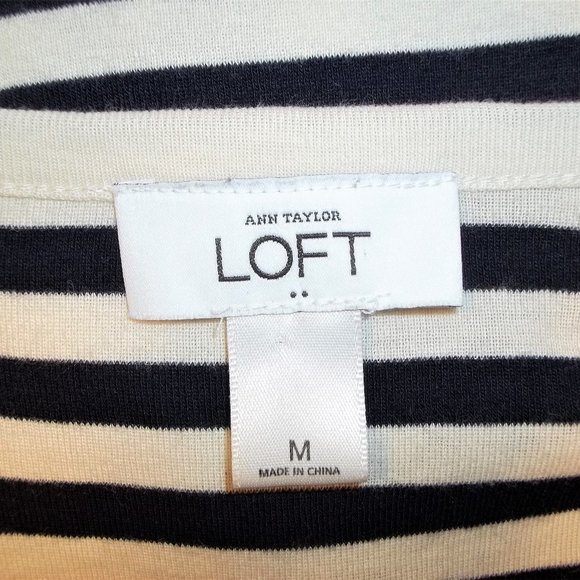 Ann Taylor LOFT Womens Cardigan Size M Striped Floral Embellished White Black - Picture 5 of 5